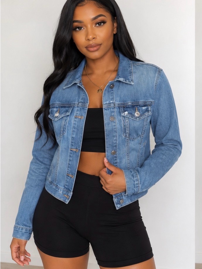 Arizona Jean Company Medium Blue Denim Trucker Jacket - Women's